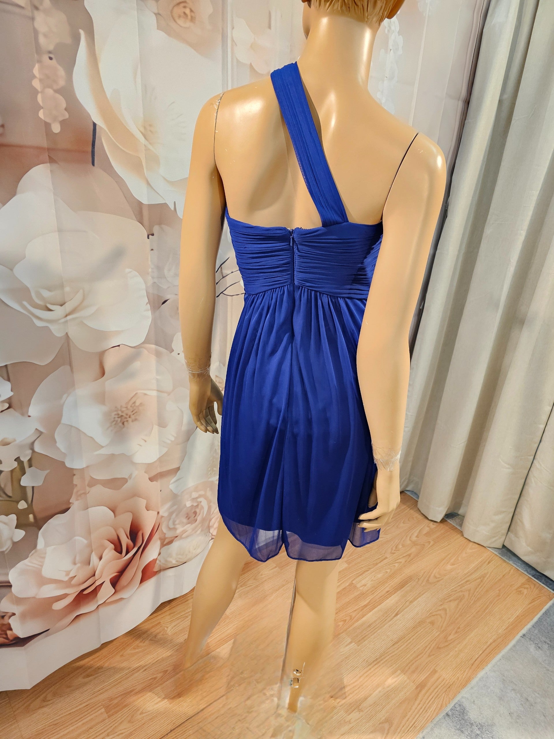 8, Xscape by Joanna Chen Royal Blue One-Shoulder Cocktail Dress
