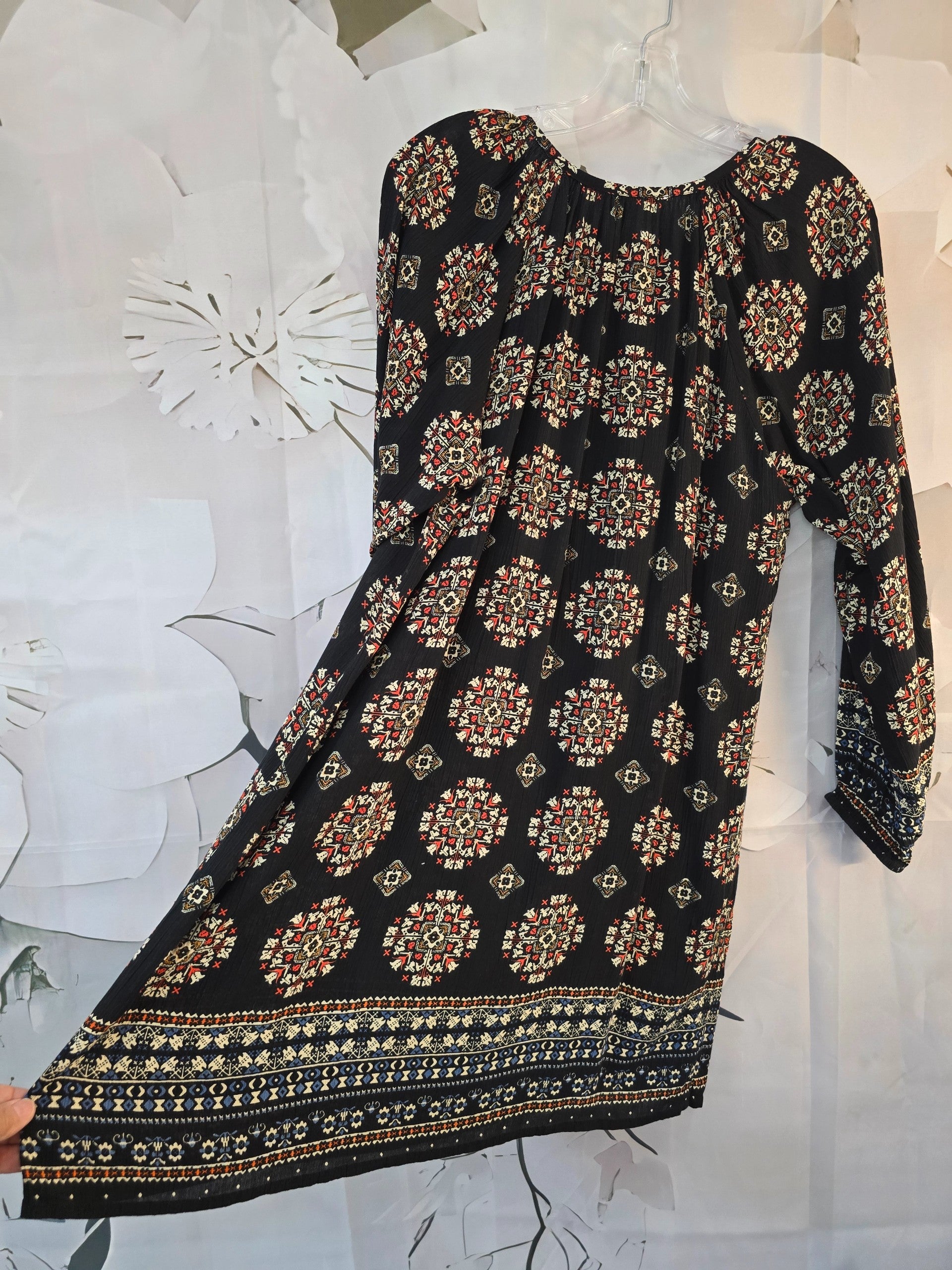 boho shift dress with sleeves Md, RD Style Printed Long Sleeve Summer Sleeve Length Color:Fresh Blue Lace quiet luxury summer dress Long Sleeve Scalloped Lace