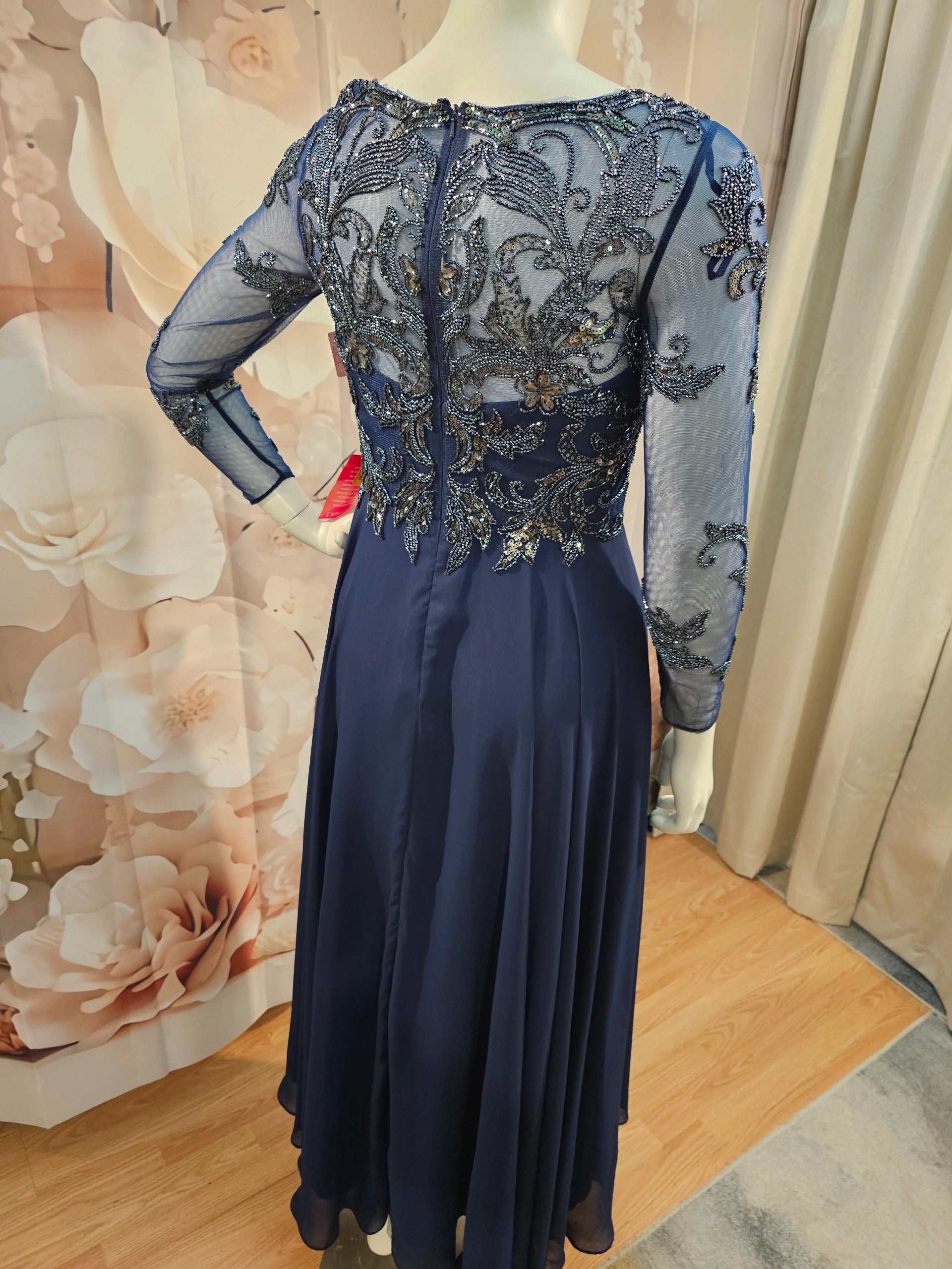 xscape beaded illusion dress Xscape Petite Short Sleeve Dress - Navy