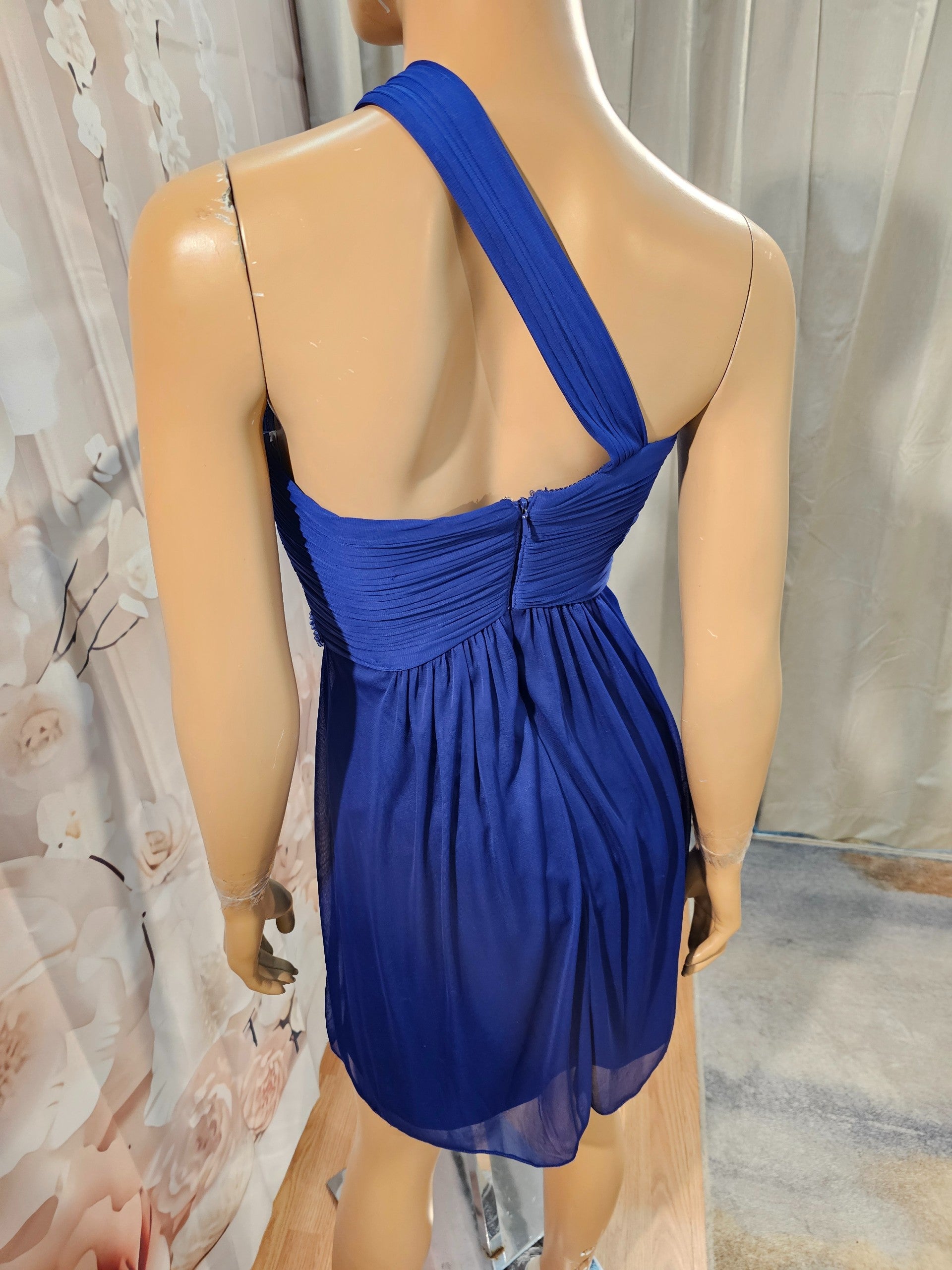 8, Xscape by Joanna Chen Royal Blue One-Shoulder Cocktail Dress